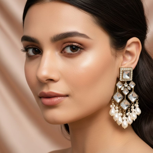 Mirror Pearl Drop Earrings for Women – Gold Plated Bridal Ethnic Jewelry JOKOS