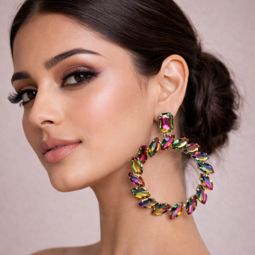 Multicolor Crystal Stone Hoop Earrings for Women - JOKOS