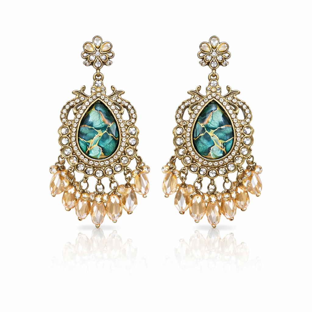 Royal green kundan ethnic earrings for women