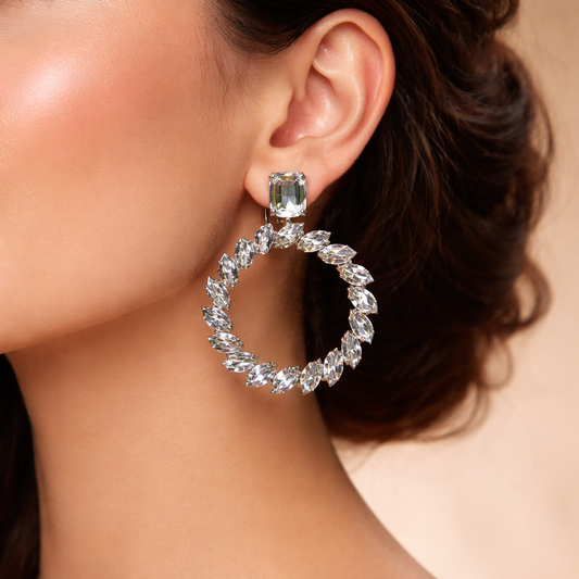 Crystal Stone Hoop Earrings for Women - JOKOS