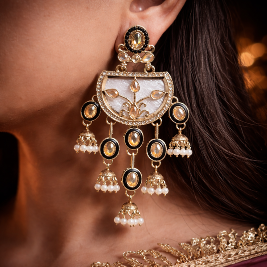 Kashmiri ethnic Black meenakari earrings with Pearls | Jokos
