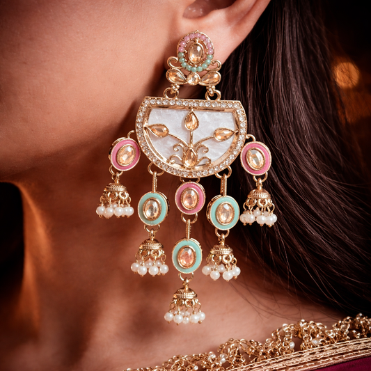 Kashmiri Ethnic Multicolor Meenakari Earrings with Pearls | Jokos