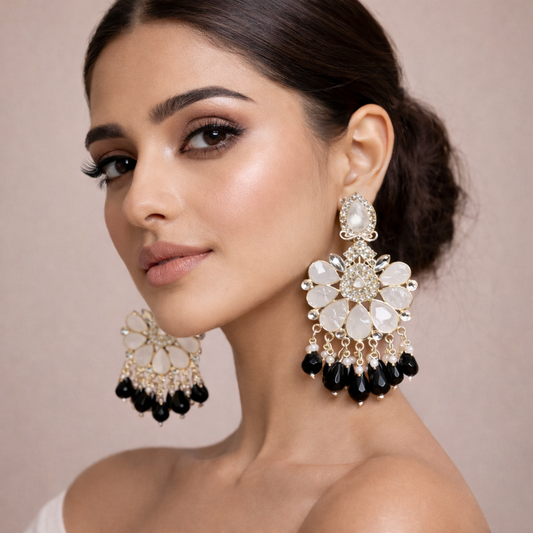 Royal Ethnic Chandbali Earrings with Pearls | Traditional Statement Earrings – JOKOS