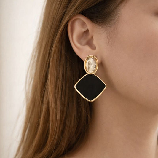 Korean Black Geometric Drop Earrings - JOKOS