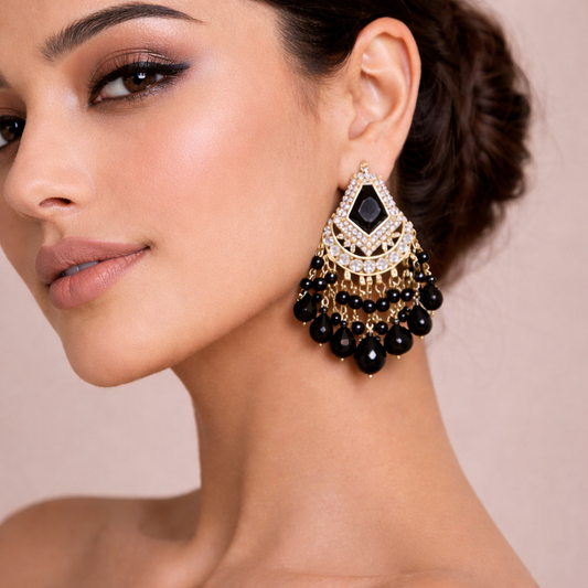 Black Stone Drop Earrings for Women – Gold Plated Party & Ethnic Jewelry - JOKOS