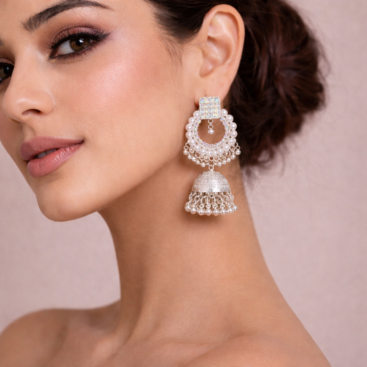 Silver Pearl Jhumka Earrings for Women – Traditional Bridal & Festive Jewelry - JOKOS
