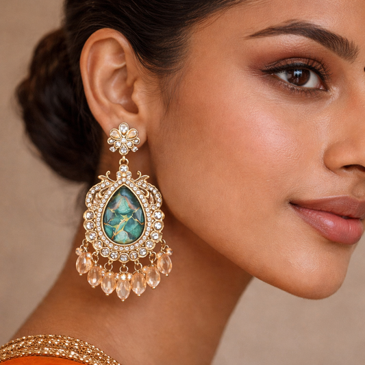 Royal Green Kundan Ethnic Earrings for Women – Traditional Bridal Drop Jewelry - JOKOS