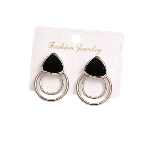 Korean Black Double Hoop Drop Earrings for Women - JOKOS