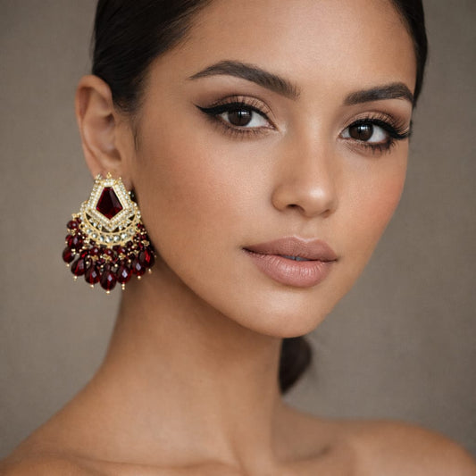 Red Stone Drop Earrings for Women – Gold Plated Bridal & Ethnic Jewelry JOKOS