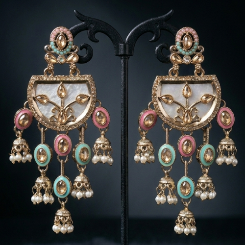 Kashmiri Ethnic Multicolor Meenakari Earrings with Pearls | Jokos