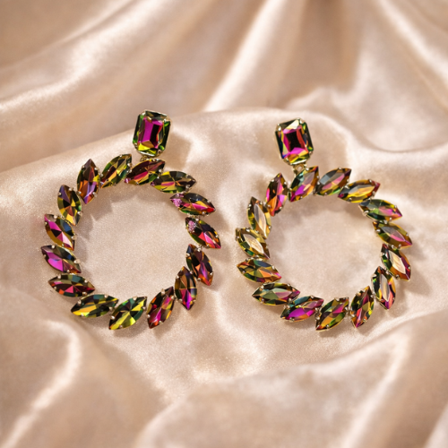 Multicolor Crystal Stone Hoop Earrings for Women - JOKOS