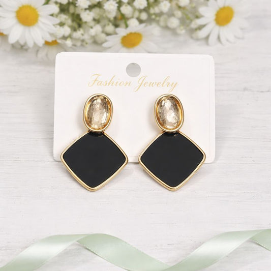 Korean Black Geometric Drop Earrings - JOKOS