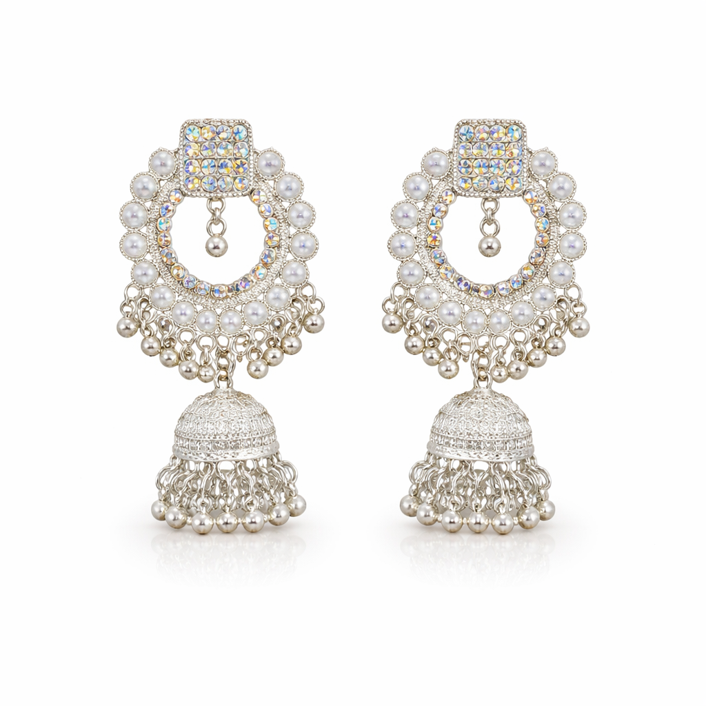 Silver pearl jhumka earrings for women