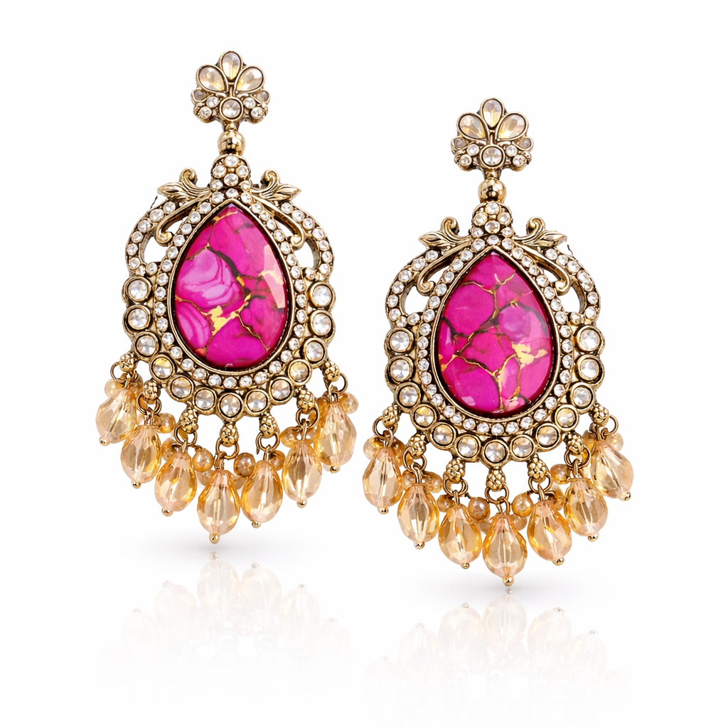 Royal Pink Kundan Ethnic Earrings for Women