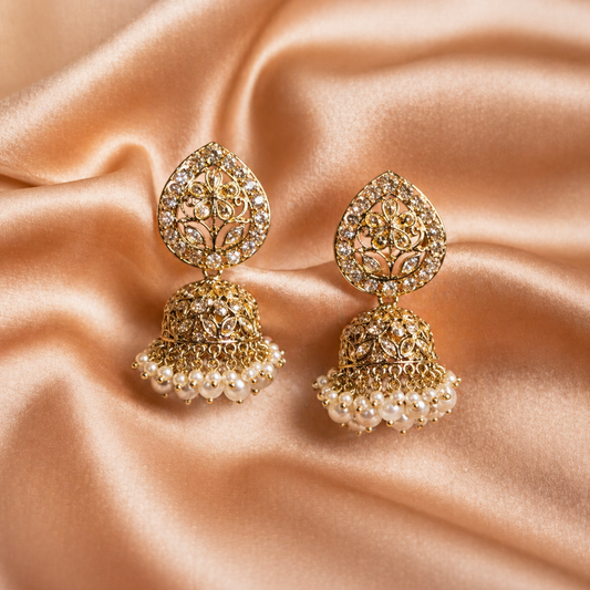 Antique Gold Pearl Jhumka Earrings for Women | Traditional Ethnic Drop Earrings Jokos