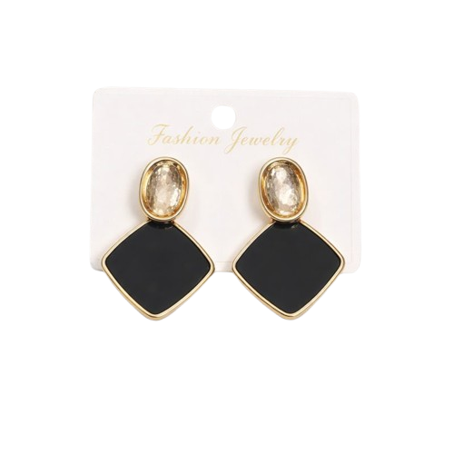 Korean Black Geometric Drop Earrings - JOKOS