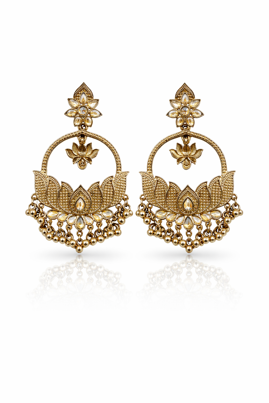 Antique Gold Kundan Chandbali Earrings for Women – Traditional Bridal Jewelry - JOKOS