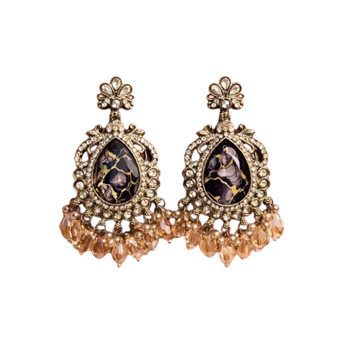 Black Marble Stone Beaded Drop Earrings for Women | JOKOS