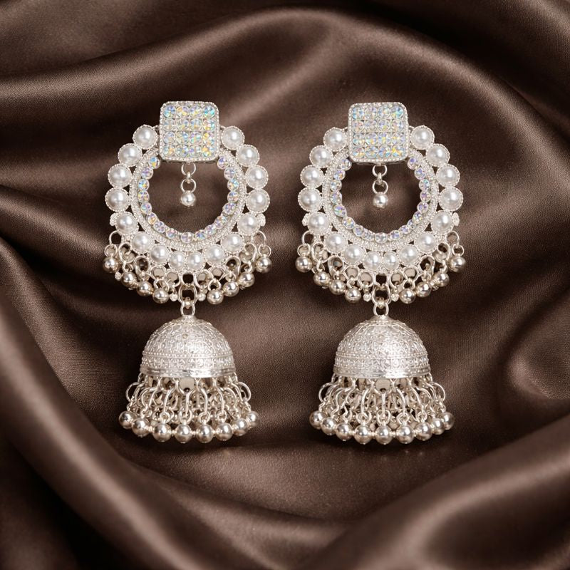 Silver Pearl Jhumka Earrings for Women – Traditional Bridal & Festive Jewelry - JOKOS