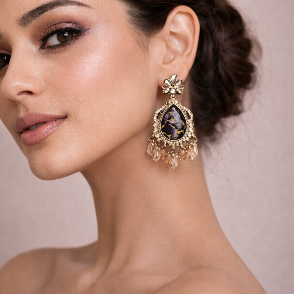 Black Marble Stone Beaded Drop Earrings for Women | JOKOS