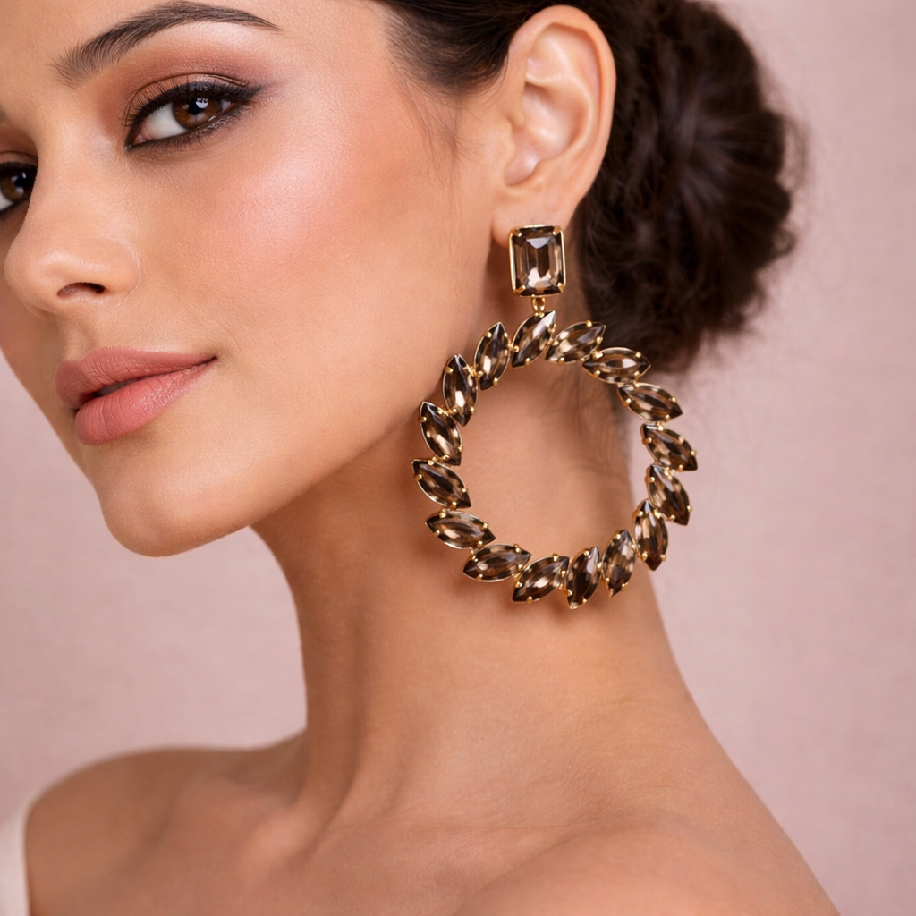 Golden Crystal Stone Hoop Earrings for Women - JOKOS