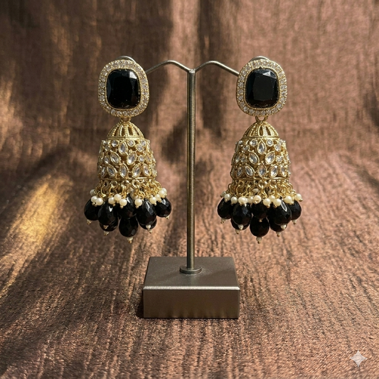 Antique Black Stone Jhumka Earrings with Pearls – Ethnic Party Wear - JOKOS