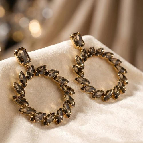 Golden Crystal Stone Hoop Earrings for Women - JOKOS