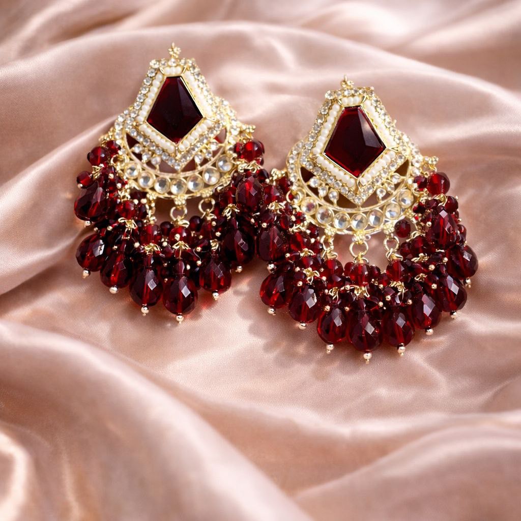 Red stone drop earrings for women