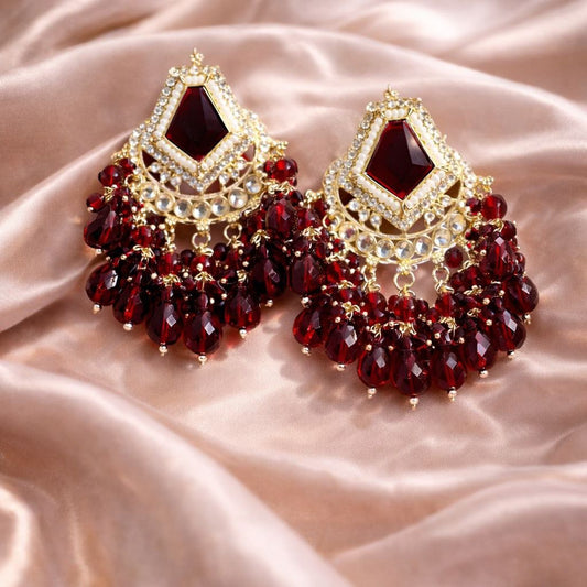 Red stone drop earrings for women