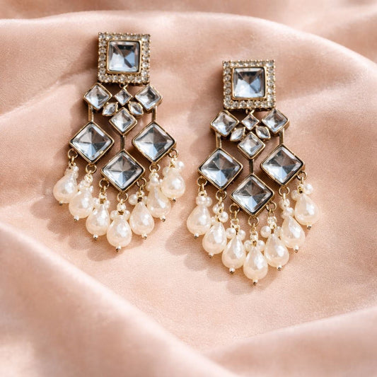 Mirror Pearl Drop Earrings for Women – Gold Plated Bridal Ethnic Jewelry