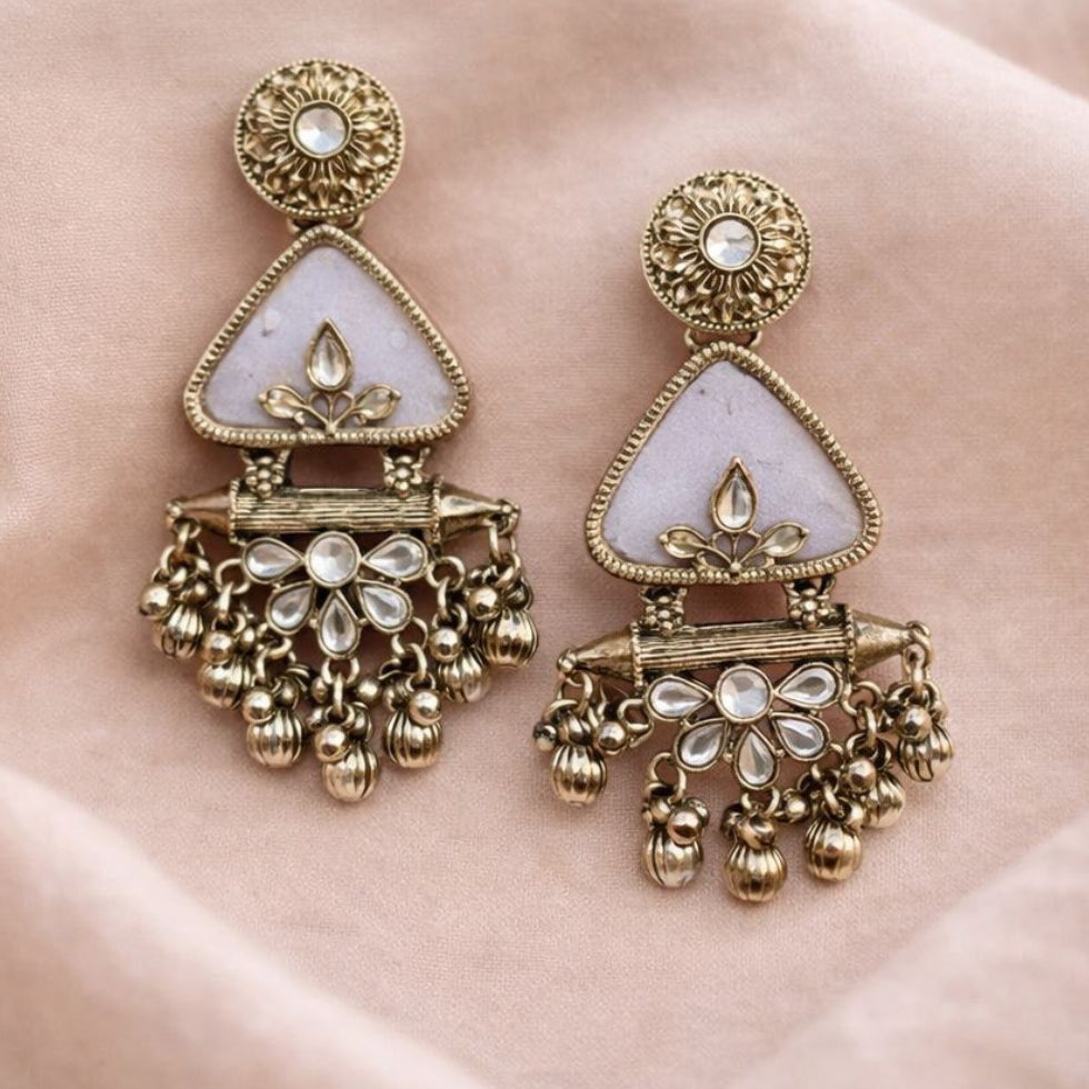 Antique ethnic statement earrings for women with geometric design – traditional Indian jewellery