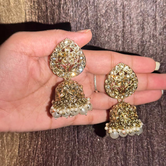 antique gold pearl jhumka earrings for women traditional ethnic jewelry jokos