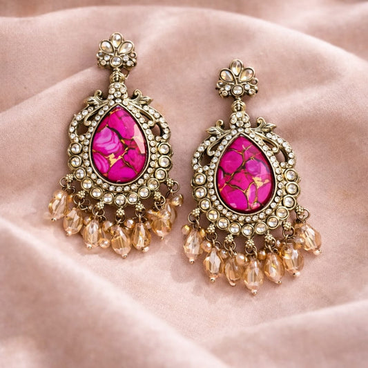 Royal Pink Kundan Ethnic Earrings for Women | Traditional Bridal Jewelry - JOKOS