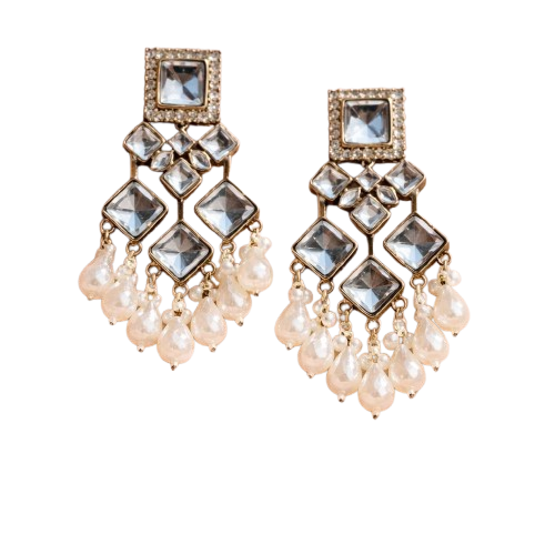 Mirror Pearl Drop Earrings for Women – Gold Plated Bridal Ethnic Jewelry JOKOS
