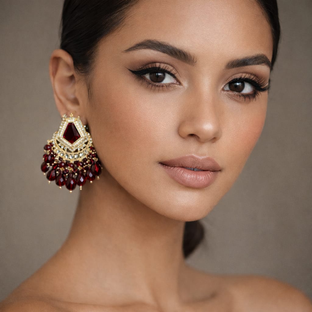 Red Stone Drop Earrings for Women – Gold Plated Bridal & Ethnic Jewelry JOKOS