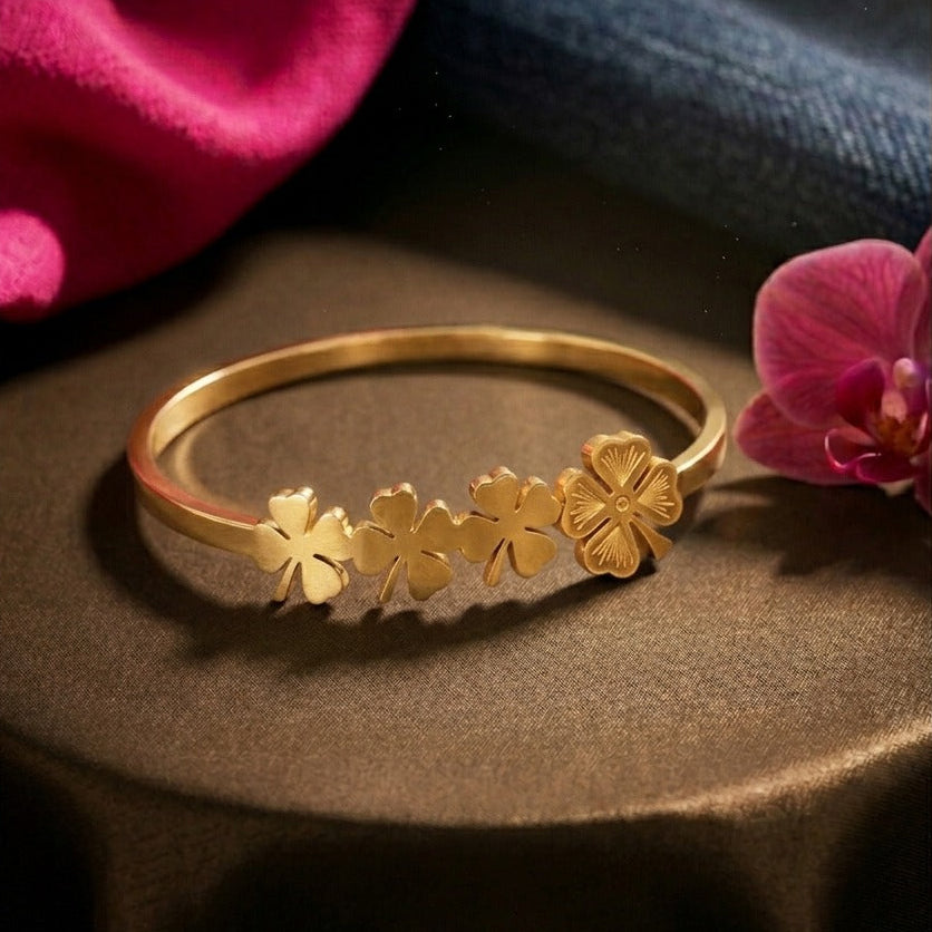 gold clover bracelet for women anti tarnish kada
